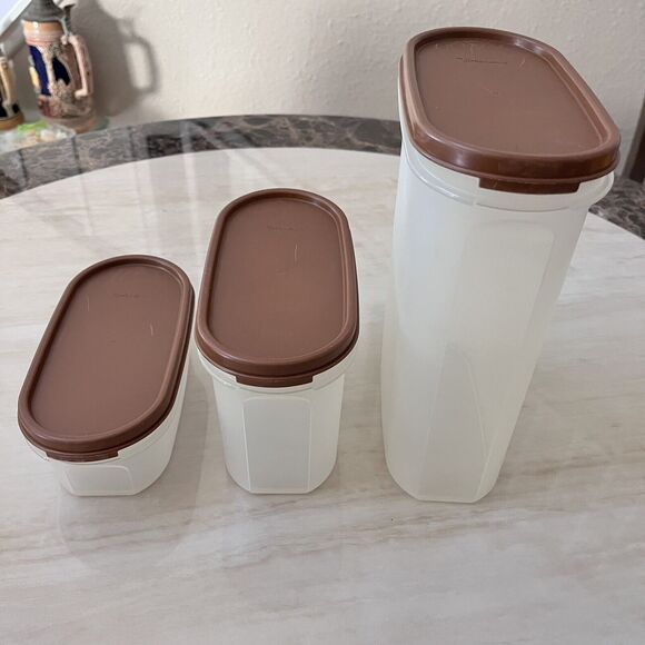 3 Tupperware Modular Mates 1611, 1612, 1614 & Brown Seal Lids - Picture 1 of 11